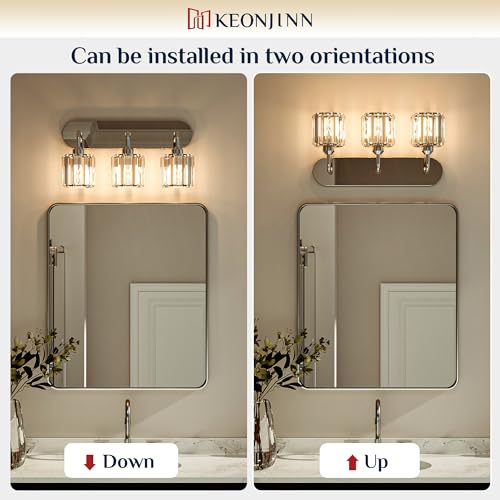 Keonjinn 6-Light Bathroom Light Fixtures, Crystal Chrome Bathroom Vanity Lights Over Mirror, Vanity Lighting Fixtures with Crystal Square Shades (E26 Socket, Exclude Bulb) - color: Chrome, size: 6-Light