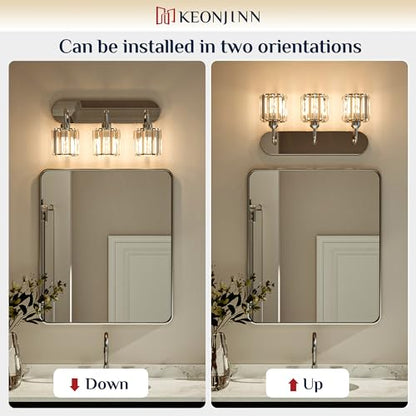 Keonjinn 6-Light Bathroom Light Fixtures, Crystal Chrome Bathroom Vanity Lights Over Mirror, Vanity Lighting Fixtures with Crystal Square Shades (E26 Socket, Exclude Bulb) - color: Chrome, size: 6-Light