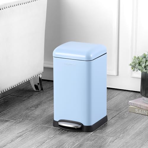 happimess Betty Retro Mini 3.2 Gal Step Trash Can, Tide Pool Blue | Soft-Close Lid, Removable Liner, Iron, Hands-Free Pedal, Satin Finish, Non-Skid Base, Built-In Damper, Modern, Minimalistic - color: Tide Pool Blue