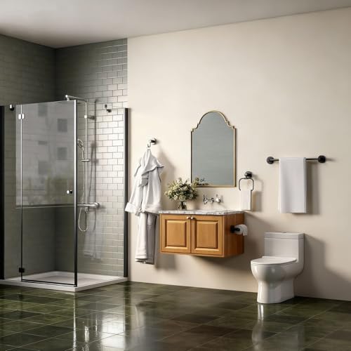 4-Piece Bathroom Set with Privot Toilet Paper Holder | All-in-One Wall Mounted Hardware Combo, Matte Black - size: 4-Wall mounted