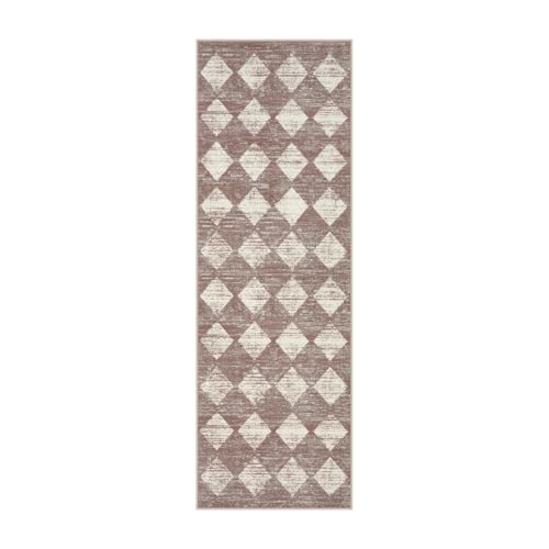 Checkered Kitchen Runner Rug 2x6 Beige, Non Slip Washable Hallway Bathroom - color: Beige, size: 2' x 6' (Runner)