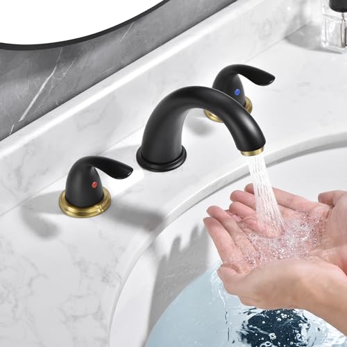 sumerain 8 Inch Widespread Bathroom Faucet 3 Hole Vanity Faucet SUS 304 Stainless Steel, Black&Gold - color: Black and Gold