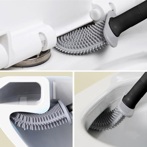 Black Toilet Brush, Toilet Bowl Brush, Silicone Toilet Brush and Holder, Compact Size, Toilet Brushes & Holders for Dead Corner Clean, Ventilation Slots Base