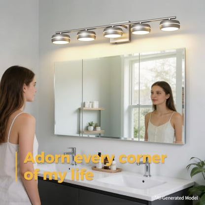 Vanity Light Fixture, 31.1 Inch 5-Light Bathroom Vanity Lighting with Brushed Nickel Finish, 5CCT Adjustable Wall Light, Dimmable Hardwired Vanity Fixture for Large Mirror, Modern Bath Spaces - size: 31 Inch Long