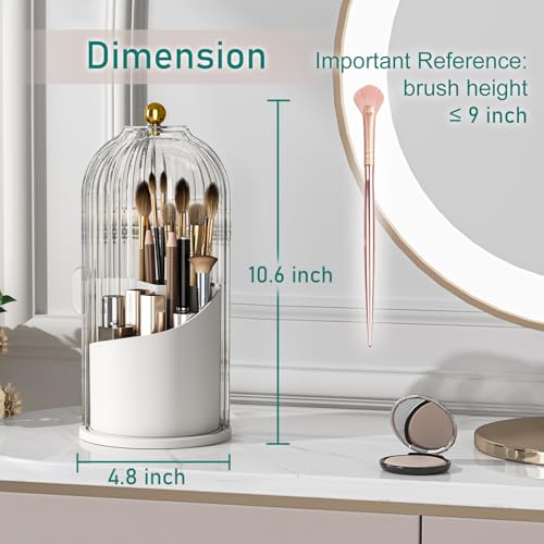 GAXmi Makeup Brush Holder with Lid Rotating Cosmetic Organizer, Transparent | 360 Rotation, Waterproof, Dustproof, Moistureproof - color: Transparent