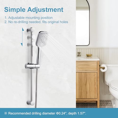 OFFO Shower Slide Bar Combo, Adjustable 21 in Slide Bar with 3-Mode Square Handheld Shower Head and 60 in Stainless Steel Hose, Screw Wall Mounted, Chrome Finish - style: Square 21" Slide Bar & 60" Hose