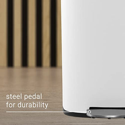 happimess Connor 2-Piece Stainless Steel Trash Can, Cotton White | 13.2 and 1.3 Gallons, Rectangular, Soft-Close Lid, Fingerprint Resistant, Step Pedal, 20 Liners, 26" and 12" Height - color: White