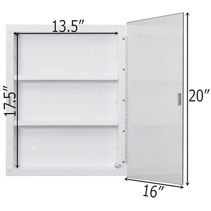 Single Door Multi-Purpose Plastic Bathroom Medicine Cabinet with Mirror, Surface or Recessed Mount, Vanity Cabinet with 2 Plastic Adjustable Shelves, White