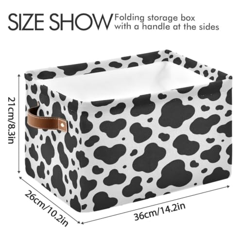 Black Cow Pattern Storage Baskets 1 Pack | Collapsible Open Home Storage Bin with Handle for Home Bedroom Cloth