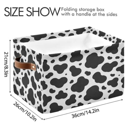 Black Cow Pattern Storage Baskets 1 Pack | Collapsible Open Home Storage Bin with Handle for Home Bedroom Cloth