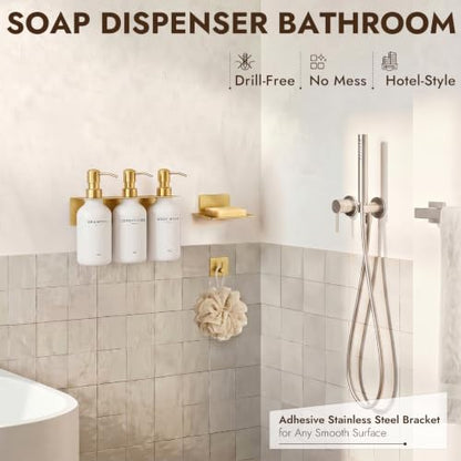 Shampoo and Conditioner Dispenser Set with Soap Dish & Towel Hook, Gold