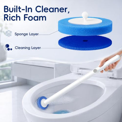 Toilet Bowl Cleaning Wand, Disposable Toilet Brush Kit with Replacement Heads and Press Button Handle (Toilet Brush + 14 Refills)