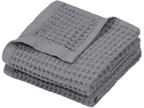 DEMMEX Organic Cotton Waffle Turkish Hand Towels for Bathroom & Kitchen, Large 20x30 in, 100% Oeko-TEX Certified Ultra Soft Turkish Cotton, Lightweight Quick Dry Waffle Weave, Set 2 (Gray) - color: Gray