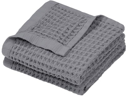 DEMMEX Organic Cotton Waffle Turkish Hand Towels for Bathroom & Kitchen, Large 20x30 in, 100% Oeko-TEX Certified Ultra Soft Turkish Cotton, Lightweight Quick Dry Waffle Weave, Set 2 (Gray) - color: Gray