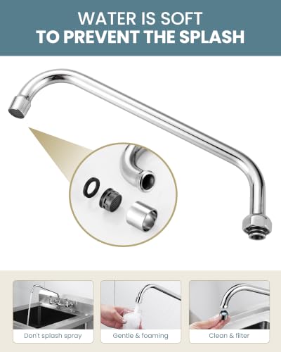 G3/4 Internal Thread Commercial Faucet Swivel Spout Replacement: 12“ Add-on Swing Nozzle Spout - Chrome Polished Spout Replacement Part For Commercial Kitchen Sink Faucet - 1.8gpm/ 2.2gpm Aerator - size: 12 Inch