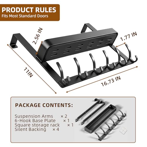 Inmorven Over The Door Hooks Organizer, Hanger Storage with 6 Hooks & 1 Mesh Baskets, Back of Door Storage for Towels, Coats, Clothes - Space Saving Hanging Rack for Bathroom,Living Room,Kitchen