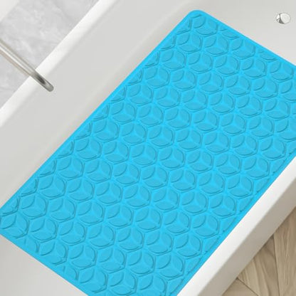Non-Slip Rubber Bathtub Mat with Suction Cups, 16 × 28 Inch (R Blue) | 100% Rubber, Leaf Texture. Vacuum Suction Cups. Soft on Touch. BPA/PVC-Free. Machine Wash. Safe For Bath, Shower, Pet Dogs. - color: River Blue, size: 28" x 16" (Rectangular)