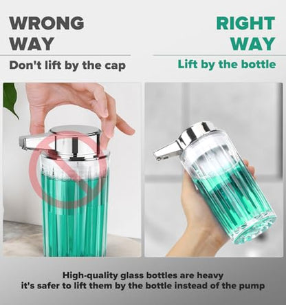 Automatic Soap Dispenser Liquid for Kitchen: 11 OZ Glass Touchless Clear Auto Soap Dispenser for Bathroom - Hand Dish Lotion Home Countertop Kids - Family Couple - color: Vertical Stripe Style Liquid