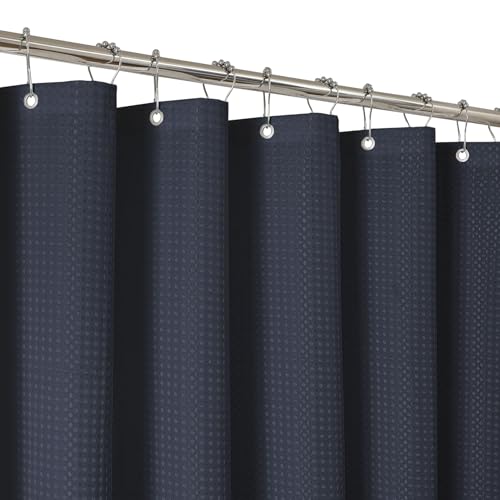 2-in-1 Waterproof Fabric Shower Curtain - No Separate Liner Needed, Hotel-Style Waffle Weave, Effortless Cleaning & Washable Bathroom Shower Curtain Set,72Wx72H,Navy Blue - color: Navy Blue, size: 72"W x 72"L (Pack of 1)