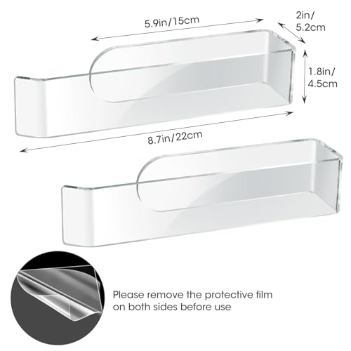NiHome Clear Acrylic Hand Towel Rack 2-Pack, Adhesive Wall Bar, Waterproof | No Drill Install, Rustproof U-Shape Design For Bathroom Kitchen Bedroom Cabinet RV, Stick On Mount