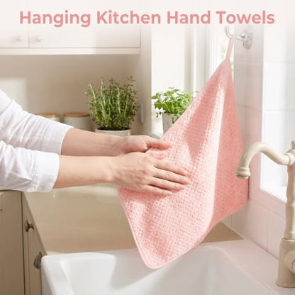 Onlup Small Towels with Hanging Loop, Hand Dry Towels | for Kitchen & Bathroom, Super Absorbent, Soft, Machine Washable Towel Fast Drying, Set of 5 - color: Beige, Pink, Purple, Gray, Blue