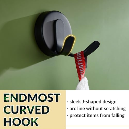 Matte Black Robe Towel Hook, Heavy Duty 11 lbs, Wall Mounted | Rust-resistant Double Wall Hook for Bathroom Kitchen Entryway, Towels, Robes, Coats, Bags Storage Hook, Anti-drop Design