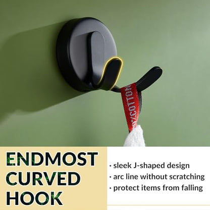 Matte Black Robe Towel Hook, Heavy Duty 11 lbs, Wall Mounted | Rust-resistant Double Wall Hook for Bathroom Kitchen Entryway, Towels, Robes, Coats, Bags Storage Hook, Anti-drop Design
