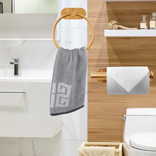 Self Adhesive Towel Ring and Toilet Paper Holder, No Drilling Stainless Steel Bathroom Hardware Set, Sturdy Bathroom Accessories for Home or Kitchen, Wall Mounted (Gold) - color: Brushed Gold