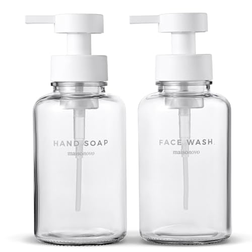 MaisoNovo Glass Foaming Soap Dispenser 14 Oz | Glass Bottles Pumps x 2 Clear - color: Clear Bottles/White Plastic Pumps