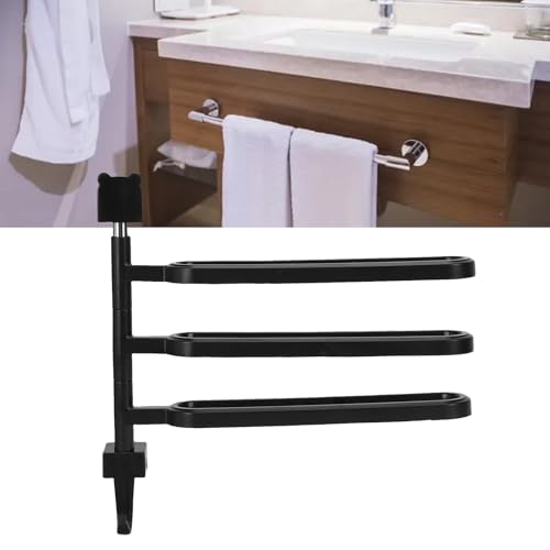 Luocute 180 Degree Swivel Towel Rack, High Strength ABS Wall Mounted Towel Bar with Hook, Space Saving Holder for Bathroom Kitchen (3 Rods) - color: 3 Rods