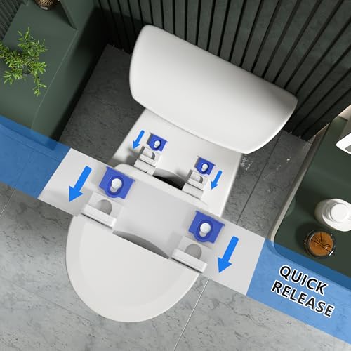 Round Toilet Seat Angol Shiold Quiet-Close Molded Wood Toilet Seat with Non-Slip Adjustable Hinges, Anti-Pinch Bumpers, Easy Install & Clean（White, Round 16.5''） - color: White, size: Round 16.5‘’