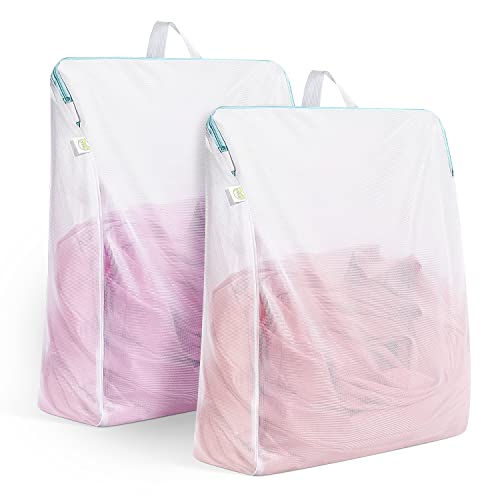 OTraki Large Mesh Laundry Bags 24x32 inch Hanging Delicates Mesh Laundry Bag with Handles Lingerie Bags Washing Machine Bag Zipper Opening,Don't Drying, Melting 140-176℉,White | Mesh Laundry Bag with Handles Washing Machine Bag Zipper Opening,Don't Drying