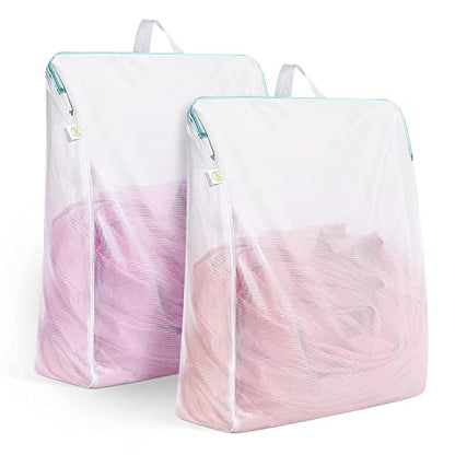 OTraki Large Mesh Laundry Bags 24x32 inch Hanging Delicates Mesh Laundry Bag with Handles Lingerie Bags Washing Machine Bag Zipper Opening,Don't Drying, Melting 140-176℉,White | Mesh Laundry Bag with Handles Washing Machine Bag Zipper Opening,Don't Drying