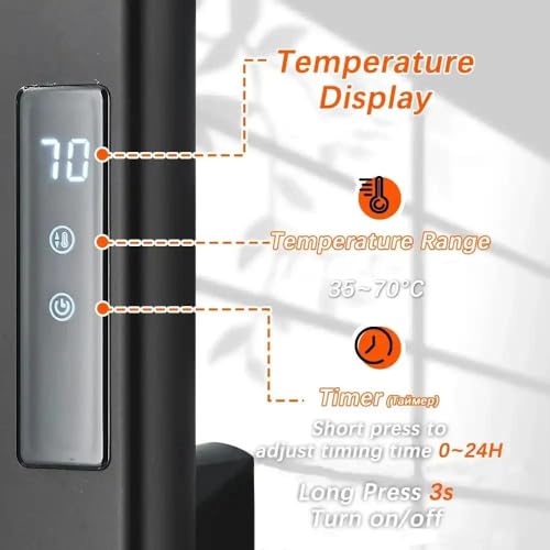 MOS Matte Black Electric Heated Towel Rack | Wall Mounted Towel Warmer with Digital Temperature Control Top Shelf Hooks Stainless Steel Towel Dryer for Bathroom - size: 21*66