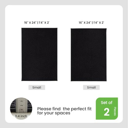 TYUU Bath Mat Set 2 Piece, Thin Bathroom Rugs Non Slip Washable Quick Dry | Non Slip Quick Dry Soft Absorbent Thin Low Pile Bathroom Mats, Washable Bath Rugs 2 Piece Set 16x24 in. Black - color: Black, size: 16"x24" + 16"x24"