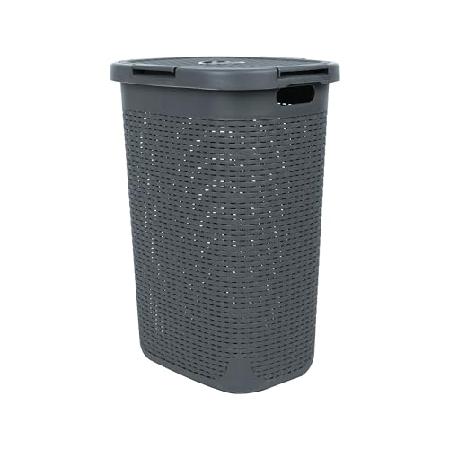 Mind Reader Slim Laundry Hamper with Lid, 60L Tall Clothes Basket, Narrow Tapered Design for Bathrooms, Closets and Laundry Rooms, Plastic, Gray - color: Gray, size: 1 Piece