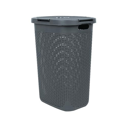Mind Reader Slim Laundry Hamper with Lid, 60L Tall Clothes Basket, Narrow Tapered Design for Bathrooms, Closets and Laundry Rooms, Plastic, Gray - color: Gray, size: 1 Piece