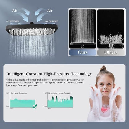 High Pressure Rain Shower Head with Handheld Spray Combo, 12 Inch Rainfall Shower Heads with Adjustable Extention Arm, Wide Dual Waterfall Showerhead with 3-Way Diverter(Matte Black) - color: Black, size: 12 Inch