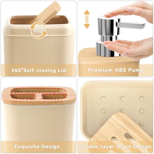 Beige Bathroom Accessories Set with Sequin Shower Curtain Beige Bathroom Decor with Trash Can,Toothbrush Holder, Toothbrush Cup,Soap Dispenser, Tray, Soap Dish,Toilet Brush - size: Bath Set+Shower Curtain+Towel Set, style: Beige