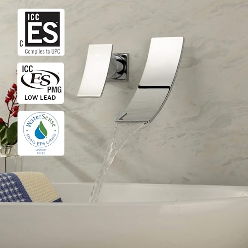 SUMERAIN Waterfall Bathroom Faucet with Single Left-Handed Handle | Wall Mount, For Bathroom Sink, Single Handle, WaterSense & Massachusetts Certified - color: Chrome, size: Left-Handed