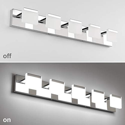 Ralbay LED Modern Bathroom Vanity Lights 5 Lights Acrylic Stainless Steel Bathroom Wall Light Fixture - color: Chrome, size: 5-Light