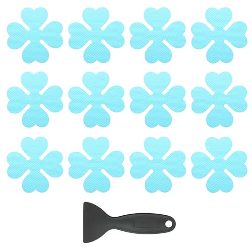 PATIKIL 12 Pcs Non Slip Bathtub Stickers, Anti Slip Shower Stickers with Scraper Bathroom Shower Floor Decals Four Leaf Shape Cute Treads Tubs, Blue - color: Blue