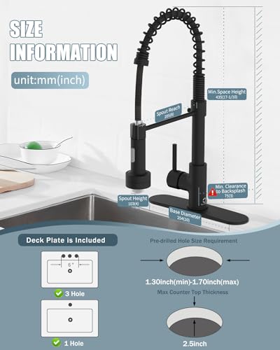 Black Kitchen Faucet with LED light,Kitchen Faucet with Soap Dispenser,Faucet for Kitchen Sink,Single Handle Stainless Steel Kitchen Sink Faucets with Pull Down Sprayer,Camper Farmhouse RV Sink Faucet - color: A-Matte Black, style: Rustic