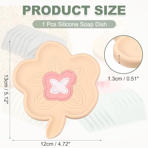 uxcell Silicone Soap Dish with Drain Spout, Portable Self Draining Flower Shape Soap Saver Holder for Bathroom Kitchen Sink, Beige - color: Beige