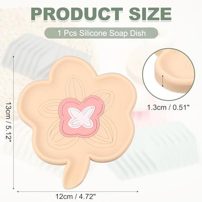 uxcell Silicone Soap Dish with Drain Spout, Portable Self Draining Flower Shape Soap Saver Holder for Bathroom Kitchen Sink, Beige - color: Beige