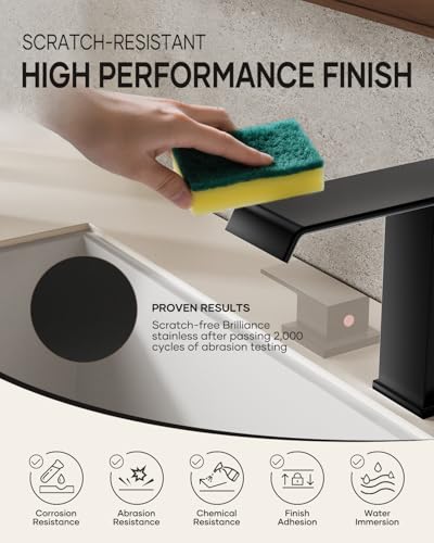 AVSIILE Matte Black Waterfall Bathroom Faucet 3 Hole, 8 Inch Widespread Modern 3 Piece Bathroom Sink Faucet, Touch On Lavatory Faucet for Vanity RV Restroom, Straight Spout - color: Black, style: Straight Spout