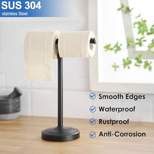 RUMOSE Matte Black Hand Towel Holder Stand Countertop Towel Rack | 13 Inch Bathroom Kitchen Vanity T-Shape Towel Stand Free Standing Stainless Steel Towel Bar Towel Ring - color: Matte Black