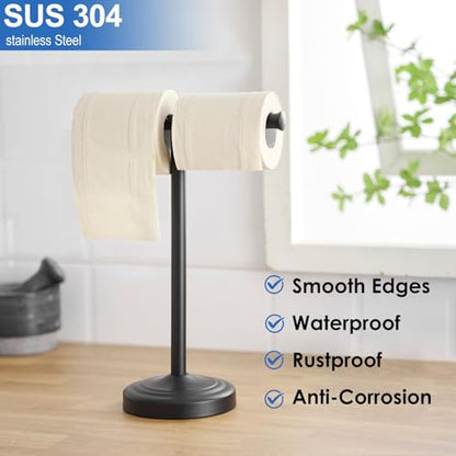 RUMOSE Matte Black Hand Towel Holder Stand Countertop Towel Rack | 13 Inch Bathroom Kitchen Vanity T-Shape Towel Stand Free Standing Stainless Steel Towel Bar Towel Ring - color: Matte Black