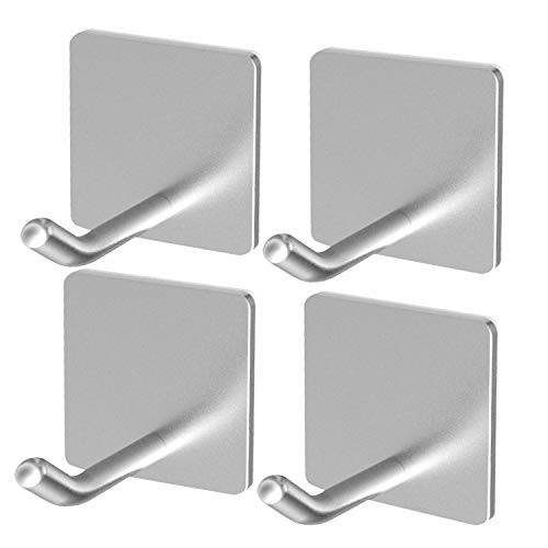 Performore 4 Pack Heavy Duty Wire Adhesive Towel Hook Hanger Wall Stick on Hooks for Hanging Waterproof Stainless Steel for Office Bathroom Kitchen Wall
