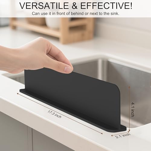 Mofason Silicone Sink Splash Guard for Kitchen Water Splash Guard, Black | 17.3"x4.1" sink splash guard for kitchen sink area suction cups, sink backsplash guard Fits front edge counter behind faucet - color: Black
